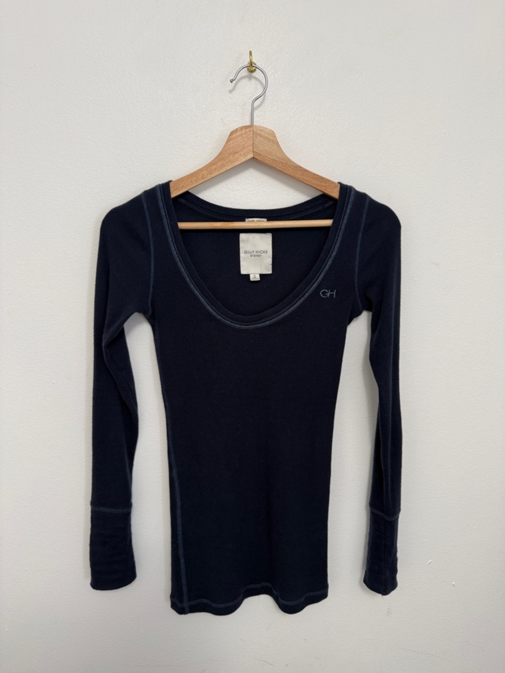 Gilly Hicks Vintage Blue Scoop Neck Long Sleeve Shirt